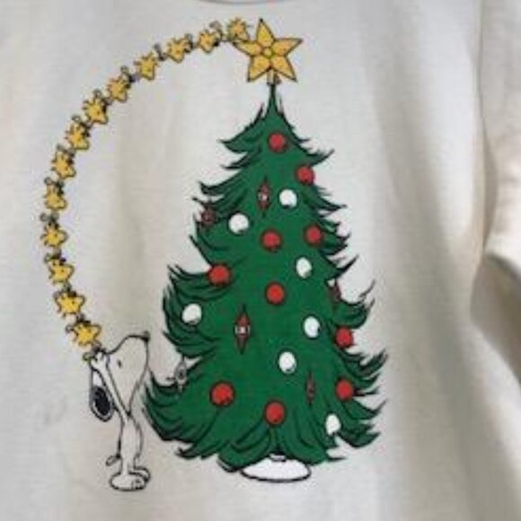 Peanuts Snoopy Cozy Fleece Christmas Tree White Sweatshirt. - Picture 8 of 16